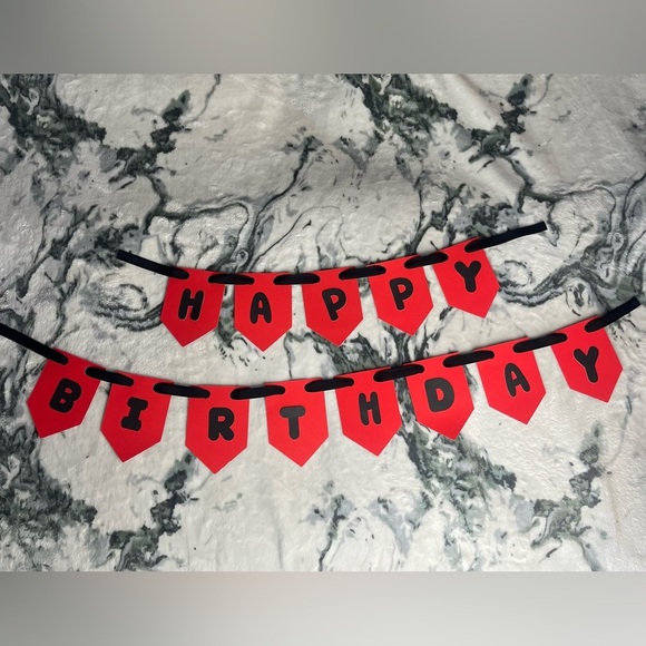 Happy Birthday Banner Garland Red & Black - Picture 2 of 2